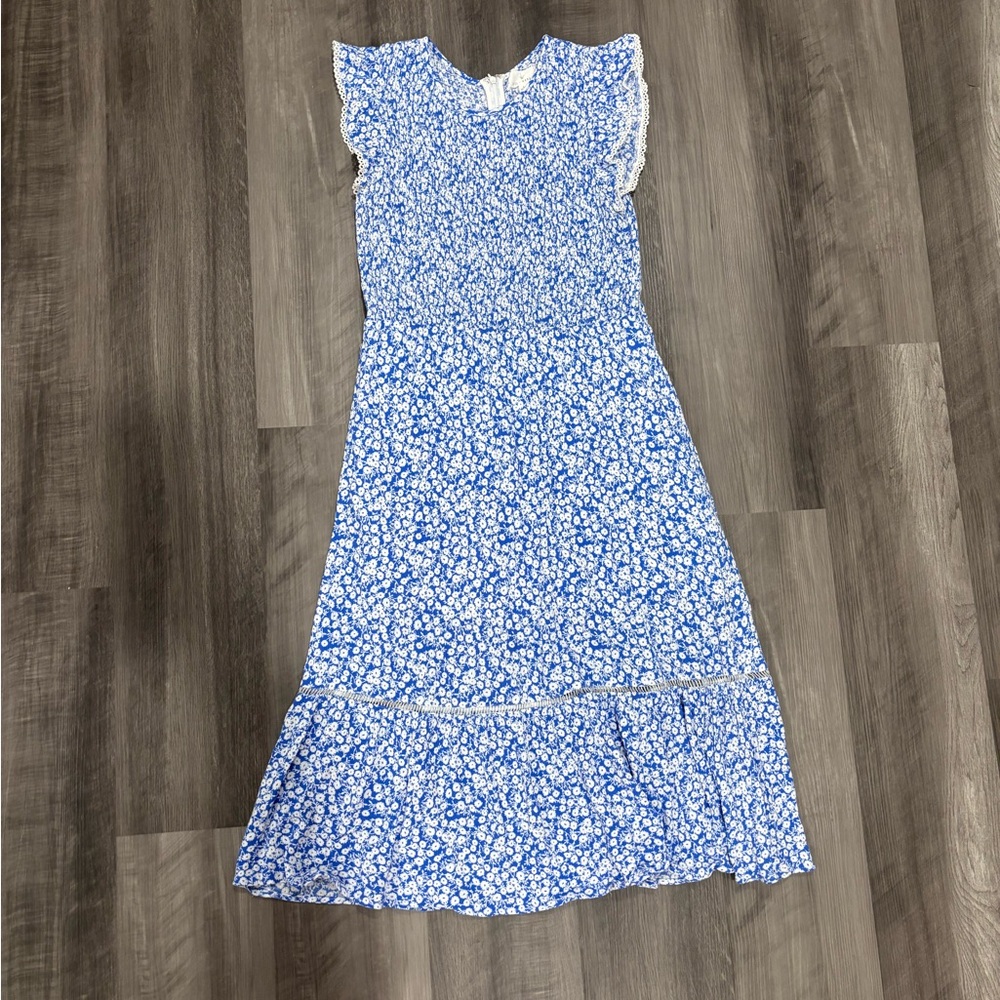 Lost + Wander Blue and White Patterned Dress